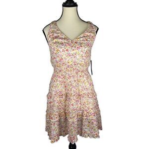 City‎ Studio Floral Day  Short Tiered Tie Bodice Lined Fit & Flare Dress sz S